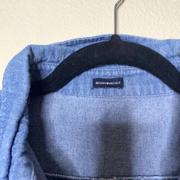Brandy Melville Peyton Denim Crop Top Short Sleeve Blue Cotton Button-Front Sz S - Picture 11 of 13